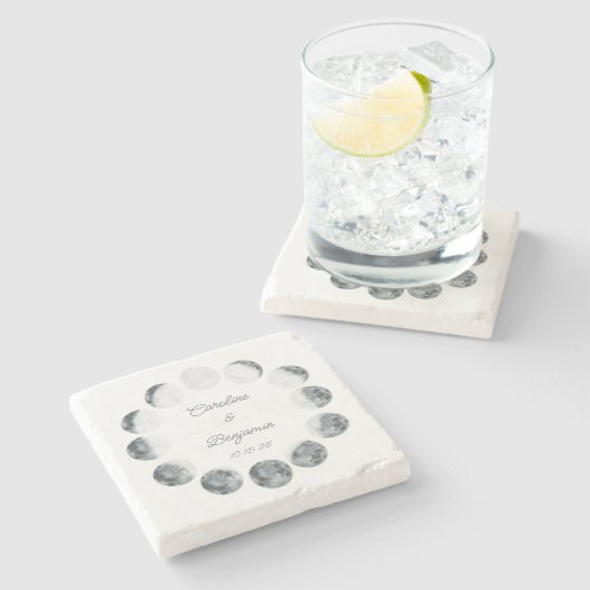 月パーソナライズされた相白宇宙結婚年代 ストーンコースター (横)