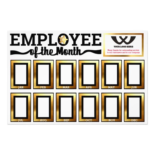 月フェイクの金ゴールド表示の従業員 フォトプリント (正面)