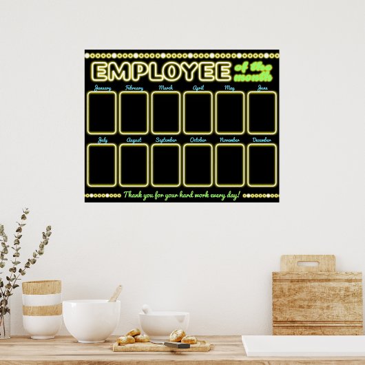 月フェイク表示のネオン写真社員 ポスター (キッチン)