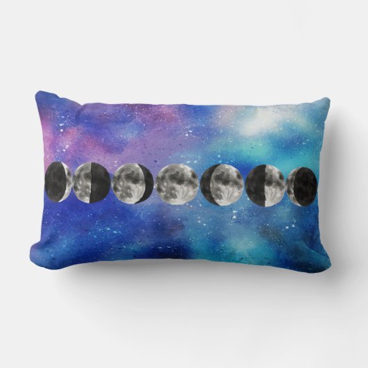 月フェイズオーバーカラフル宇宙 ランバークッション (正面)