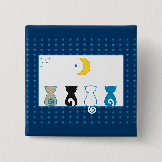 月ボタンを見ている猫 缶バッジ (正面)