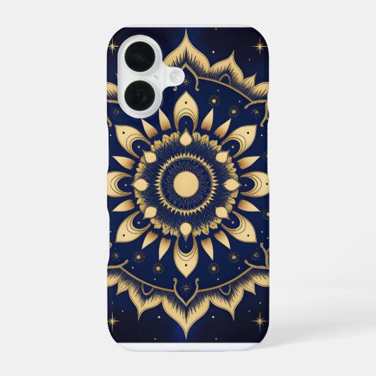 月マンダラケース（ネイビーブルー＆ゴールド）| Celestial Moon Mandala Pho iPhone 16ケース (裏面)