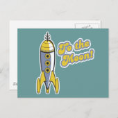 月レトロ宇宙ロケットに ポストカード (正面/裏面)