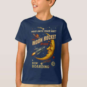 月ロケットに乗る若者のTシャツ(海軍) Tシャツ