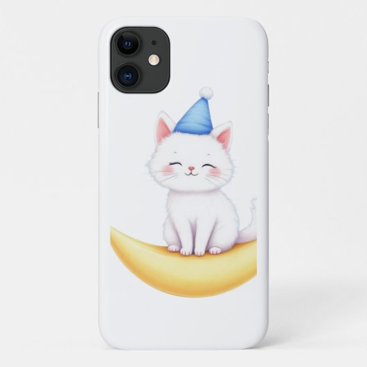 月上に座るかわいい白い子猫 iPhone / iPad ケース Case-Mate iPhoneケース (裏面)