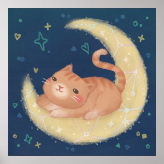 月上のかわいい猫 ポスター (正面)