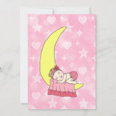 月上のピンクの雲の赤ちゃん girl 女の子のベビーシャワー 招待状 (裏面)
