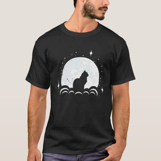 月上の猫 かわいい子猫と猫 Tシャツ (正面)
