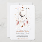 月上天空ピンクの女の子ベビーシャワーシック 招待状 (正面)