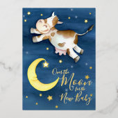 月上牛ジャンプ赤ちゃんシャワー 箔招待状 (正面)