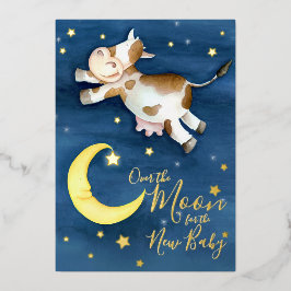 月上牛ジャンプ赤ちゃんシャワー 箔招待状