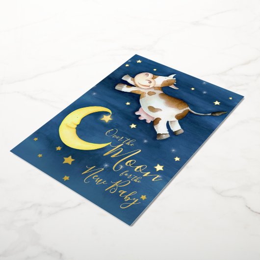 月上牛ジャンプ赤ちゃんシャワー 箔招待状 (回転した状態)