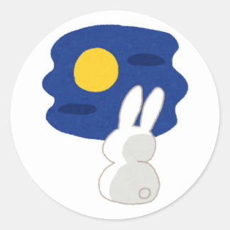 月下のかわいいウサギ ラウンドシール