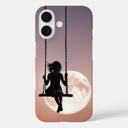 月下のブランコに揺れる少女のシルエット Case-Mate iPhoneケース (裏面)