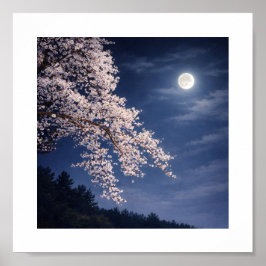 月下の桜 – 満月と桜 ポスター