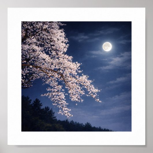 月下の桜 – 満月と桜 ポスター (正面)