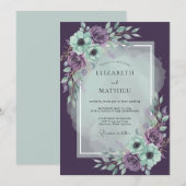月下の梅とアメジストの芍薬の結婚式 招待状 (正面/裏面)