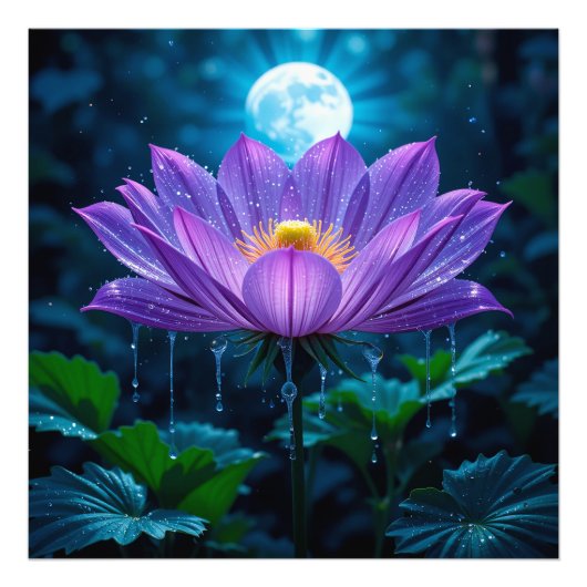 月下の紫蓮の花 フォトプリント            (正面)
