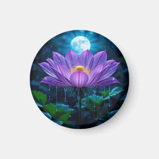 月下の紫蓮の花 マグネット (正面)