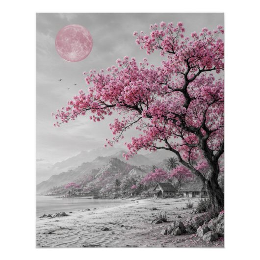 月下の花樹風景 ウォールアート (正面)