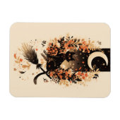 月下の魔女の箒の上の黒猫 マグネット (横)
