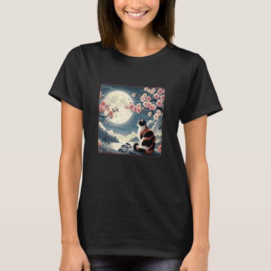 月下桜の日本の山猫 Tシャツ (正面)