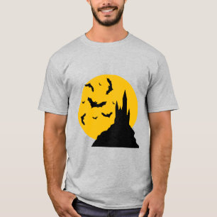 月不気味幽霊のよく出るとこうもりのある城 Tシャツ