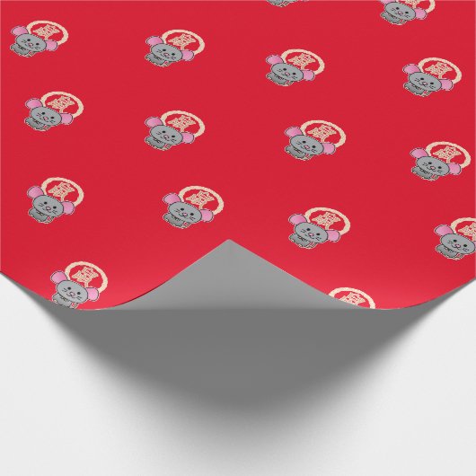 月中国の正月マウスのネズミ幸運のお金の赤 ラッピングペーパー (角)