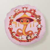 月中国の正月蛇デザイン1 ラウンドクッション (裏面)