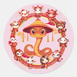 月中国の正月蛇デザイン1 ラウンドシール
