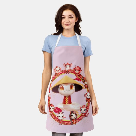月中国の正月蛇デザイン3 エプロン (着用した状態)