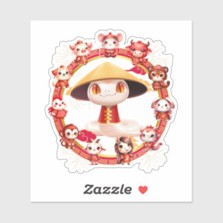 月中国の正月蛇デザイン3 シール