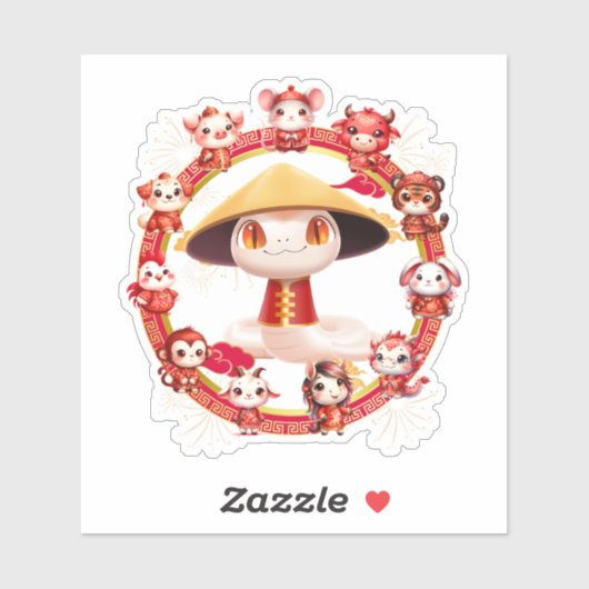 月中国の正月蛇デザイン3 シール (シート)