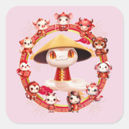 月中国の正月蛇デザイン3 スクエアシール