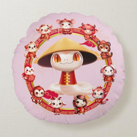 月中国の正月蛇デザイン3 ラウンドクッション (正面)