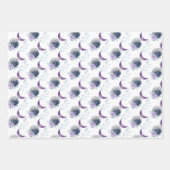 月付き紫色の花柄 ラッピングペーパーシート (正面3)