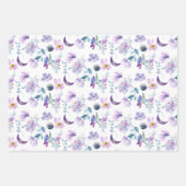 月付き紫色の花柄 ラッピングペーパーシート (正面)