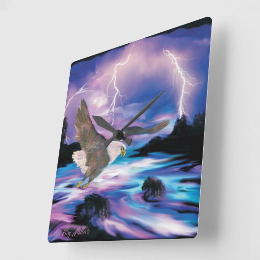 月光で上昇している威厳のあるな白頭鷲 スクエア壁時計 (傾斜)