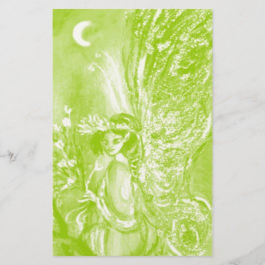 月光で花を持つ緑の妖精ファンタジー 便箋 (裏面)