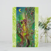 月光で花を持つ緑の妖精ファンタジー 便箋 (スタンド正面)