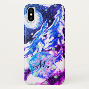 月光と雪の中の冬のワンダーランドモミの木 iPhone X ケース