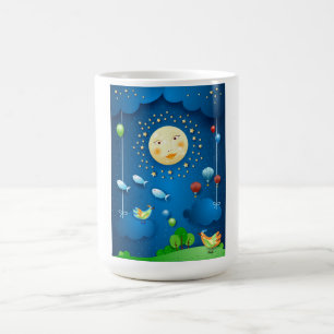 月光と飛んでいる魚 コーヒーマグカップ