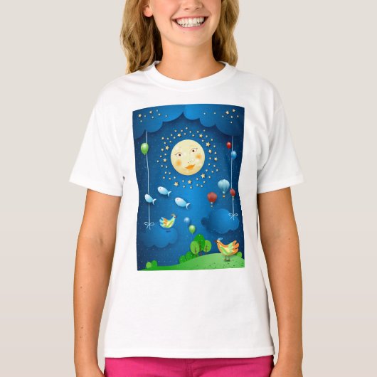 月光と飛んでいる魚 Tシャツ (正面)