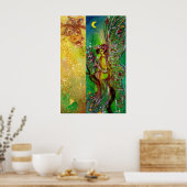 月光にきらめく金色の花飾りの緑の妖精 ポスター (キッチン)