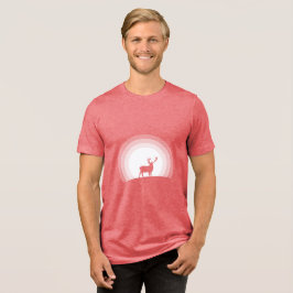 月光に浮かぶ雄大なシカのシルエット トライブレンドTシャツ