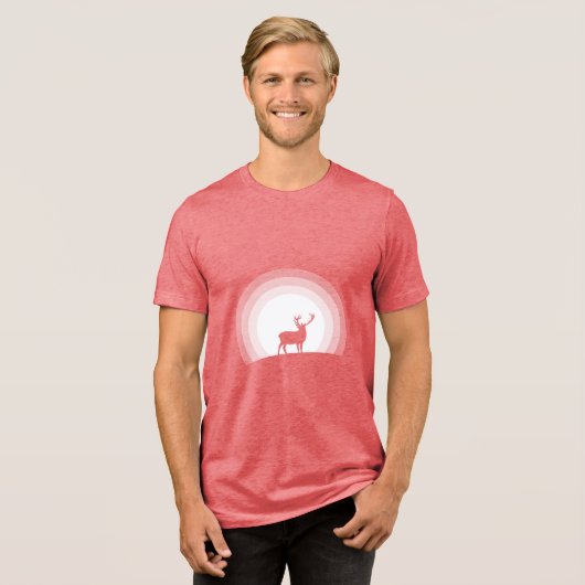月光に浮かぶ雄大なシカのシルエット トライブレンドTシャツ (正面全面)