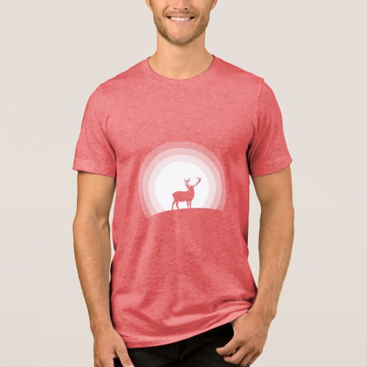 月光に浮かぶ雄大なシカのシルエット トライブレンドＴシャツ (正面)