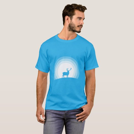 月光に浮かぶ雄大なシカのシルエット Tシャツ (正面フル)