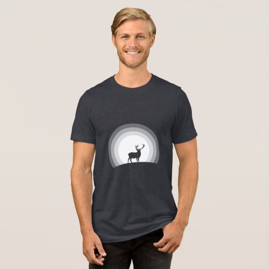 月光に浮かぶ雄大なシルエットの鹿 トライブレンドＴシャツ (正面全面)