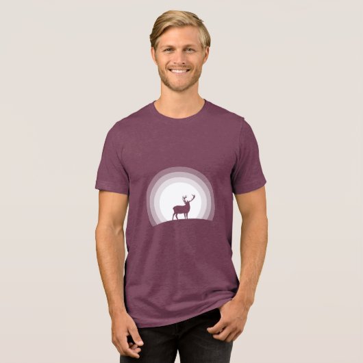 月光に浮かぶ雄大なシルエットの鹿 トライブレンドTシャツ (正面全面)